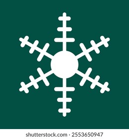 Abstract geometric snowflake winter icon on a bottle green background.