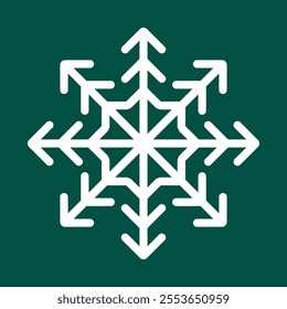 Abstract geometric snowflake winter icon on a bottle green background.