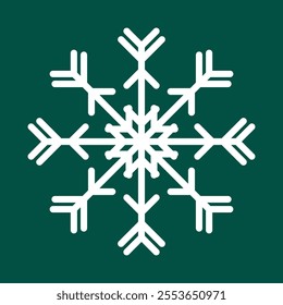 Abstract geometric snowflake winter icon on a bottle green background.
