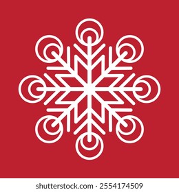 Abstract geometric snowflake winter icon on a red background.
