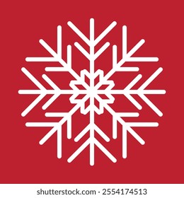 Abstract geometric snowflake winter icon on a red background.