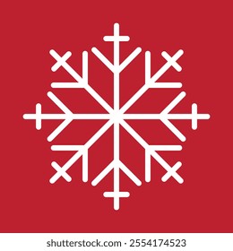 Abstract geometric snowflake winter icon on a red background.