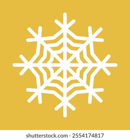 Abstract geometric snowflake winter icon on a pastel yellow background.
