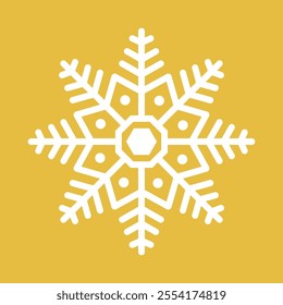 Abstract geometric snowflake winter icon on a pastel yellow background.