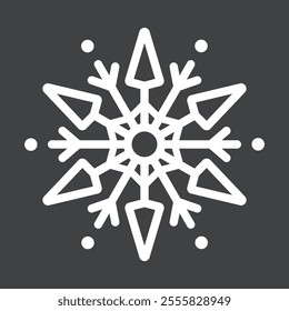 Abstract geometric snowflake winter icon on a muted pastel black background.