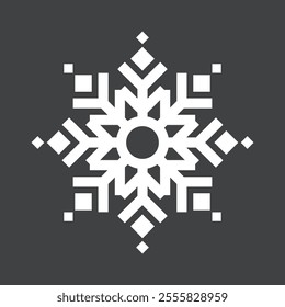 Abstract geometric snowflake winter icon on a muted pastel black background.