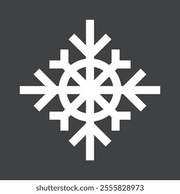 Abstract geometric snowflake winter icon on a muted pastel black background.