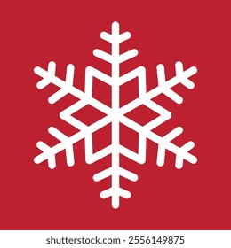 Abstract geometric snowflake winter icon on a gentle pastel red background.