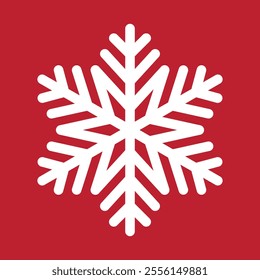 Abstract geometric snowflake winter icon on a gentle pastel red background.