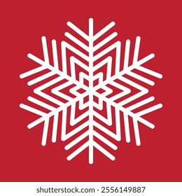 Abstract geometric snowflake winter icon on a gentle pastel red background.