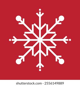 Abstract geometric snowflake winter icon on a gentle pastel red background.