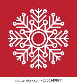 Abstract geometric snowflake winter icon on a gentle pastel red background.