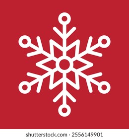 Abstract geometric snowflake winter icon on a gentle pastel red background.