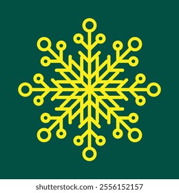 Abstract geometric snowflake winter icon on a deep bottle green background.