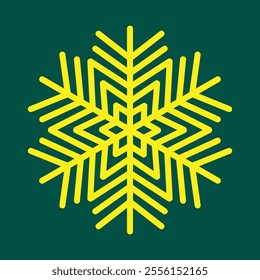 Abstract geometric snowflake winter icon on a deep bottle green background.