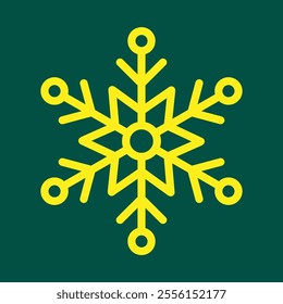 Abstract geometric snowflake winter icon on a deep bottle green background.