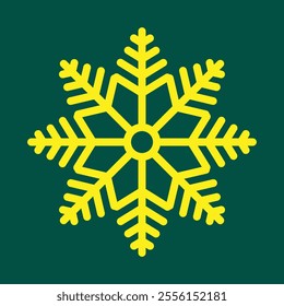 Abstract geometric snowflake winter icon on a deep bottle green background.