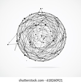 Abstract Geometric Sphere with Black Points and Lines on Background. Vector illustration
