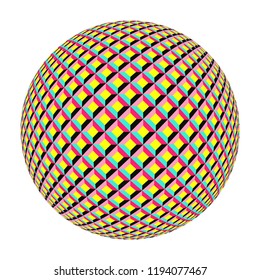 abstract geometric sphere with cubic grid in pop colors