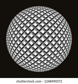 abstract geometric sphere with cubic grid in black and white