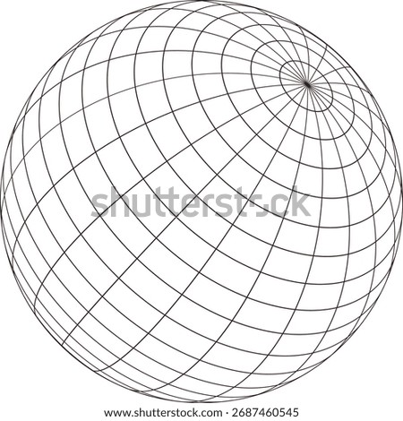 Abstract geometric sphere with grid lines and latitude longitude lines representing a globe