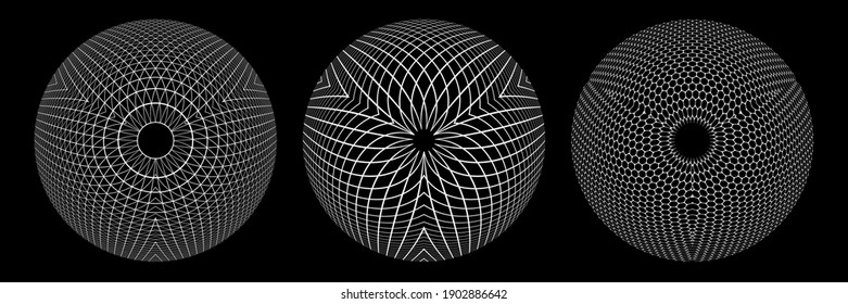 Abstract geometric spherical shapes. 3D illusion. Design elements set. Vector art.