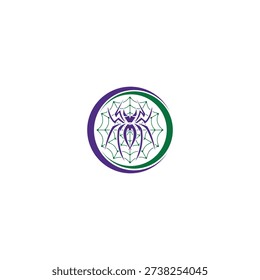 Abstract Geometric Spider Web Mandala Logo in Purple and Green Vector Illustration Isolated on White Background