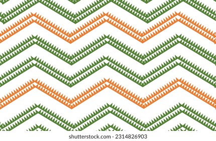 abstract geometric spiky zigzag green and biege  line on white background endless pattern design for traditional fabric printing

