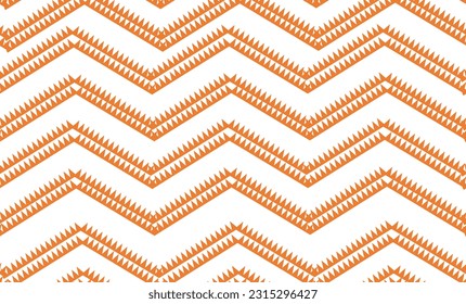 abstract geometric spiky zigzag orange beige line on white background endless pattern design for traditional fabric printing