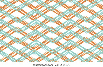 abstract geometric spiky zigzag orange beige and green line on white background endless pattern design for traditional fabric printing
