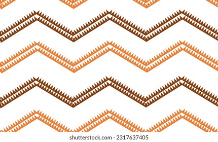 abstract geometric spiky zigzag orange beige and brown line on white background endless pattern design for traditional fabric printing

