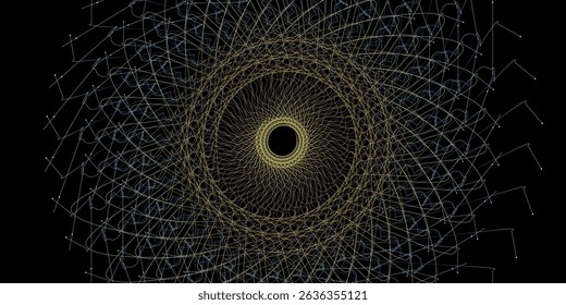 Abstract Geometric Spiral Pattern on Black Background, Intricate Design