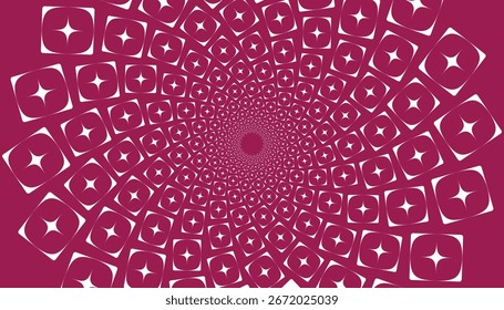 Abstractas patrón de espiral geométrico con Formas de estrellas en un fondo magenta. Perfecto para el arte digital
