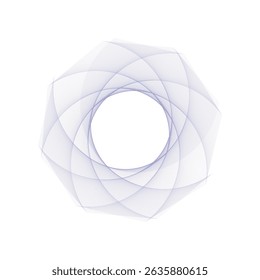 Abstract geometric spiral ring, overlapping translucent blue shapes, modern vector, isolated on white