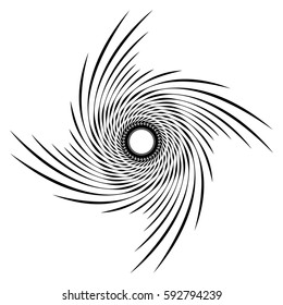 Abstract geometric spiral, ripple element with circular, concentric lines. Abstract monochrome element