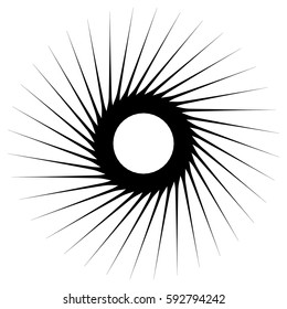Abstract geometric spiral, ripple element with circular, concentric lines. Abstract monochrome element