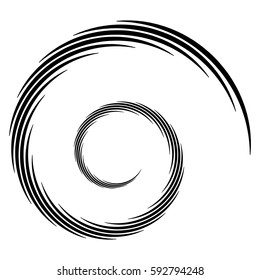 Abstract geometric spiral, ripple element with circular, concentric lines. Abstract monochrome element