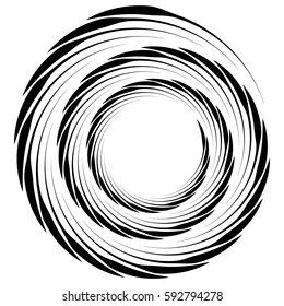 Abstract geometric spiral, ripple element with circular, concentric lines. Abstract monochrome element