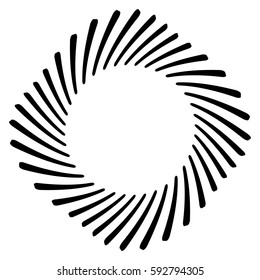 Abstract geometric spiral, ripple element with circular, concentric lines. Abstract monochrome element
