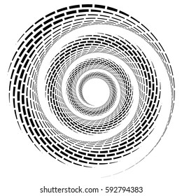 Abstract geometric spiral, ripple element with circular, concentric lines. Abstract monochrome element
