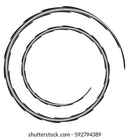 Abstract geometric spiral, ripple element with circular, concentric lines. Abstract monochrome element