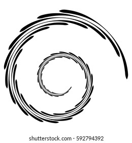 Abstract geometric spiral, ripple element with circular, concentric lines. Abstract monochrome element