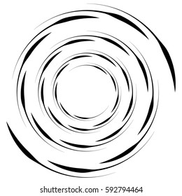 Abstract geometric spiral, ripple element with circular, concentric lines. Abstract monochrome element