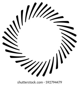 Abstract geometric spiral, ripple element with circular, concentric lines. Abstract monochrome element
