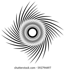 Abstract geometric spiral, ripple element with circular, concentric lines. Abstract monochrome element