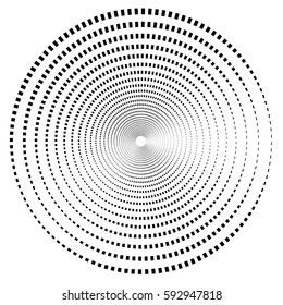 Abstract geometric spiral, ripple element with circular, concentric lines. Abstract monochrome element