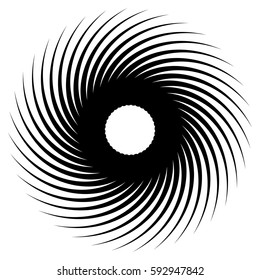 Abstract geometric spiral, ripple element with circular, concentric lines. Abstract monochrome element