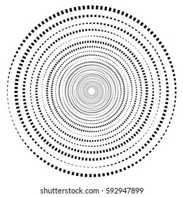 Abstract geometric spiral, ripple element with circular, concentric lines. Abstract monochrome element