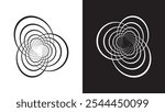 Abstract geometric spirograph spiral line art collection. Black and white optical illusion, aesthetic op art design element. Flat vector art