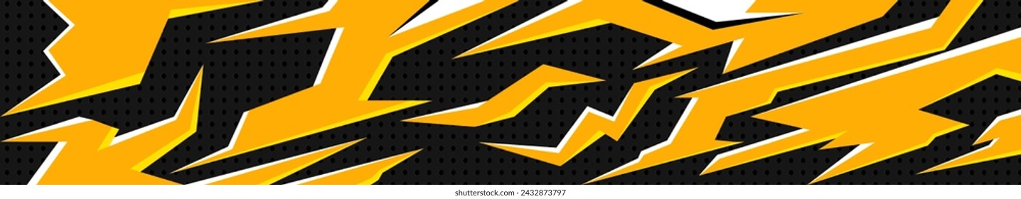 Abstract geometric sports background with yellow and black color. Racing line pattern graphic for extreme sport jersey team, vinyl wrap and decal. horizontal layout cover